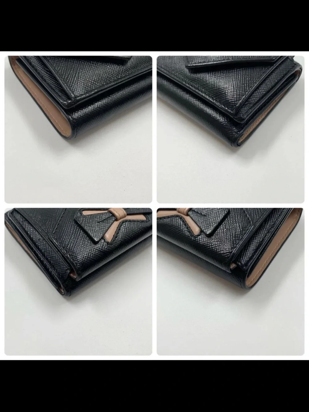 Prada Black Wallet with Beige Bow Accent